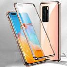For Huawei P40 Magnetic Metal Frame Double-sided Tempered Glass Case(Gold) - 1