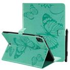 Pressed Printing Butterfly Pattern Horizontal Flip Leather Case with Holder & Card Slots & Wallet & Sleep / Wake-up Function For iPad Air 2022 / 2020 10.9 /iPad Pro 11 2020 / 2018(Green) - 1