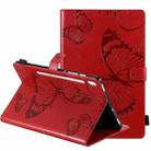 Pressed Printing Butterfly Pattern Horizontal Flip Leather Case with Holder & Card Slots & Wallet & Sleep / Wake-up Function For Samsung Galaxy Tab S6 T860(Red) - 1