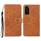 For Huawei P40 Ethnic Style Embossed Pattern Horizontal Flip Leather Case with Holder & Card Slots & Wallet & Lanyard(Brown) - 1