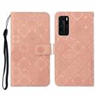 For Huawei P40 Ethnic Style Embossed Pattern Horizontal Flip Leather Case with Holder & Card Slots & Wallet & Lanyard(Pink) - 1