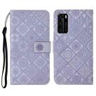 For Huawei P40 Ethnic Style Embossed Pattern Horizontal Flip Leather Case with Holder & Card Slots & Wallet & Lanyard(Purple) - 1