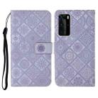 For Huawei P40 Pro Ethnic Style Embossed Pattern Horizontal Flip Leather Case with Holder & Card Slots & Wallet & Lanyard(Purple) - 1