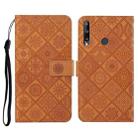 Huawei P40 lite E / Y7p Ethnic Style Embossed Pattern Horizontal Flip Leather Case with Holder & Card Slots & Wallet & Lanyard(Brown) - 1