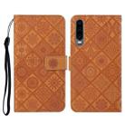 For Huawei P30 Ethnic Style Embossed Pattern Horizontal Flip Leather Case with Holder & Card Slots & Wallet & Lanyard(Brown) - 1