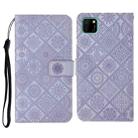 For Huawei Honor 9A Ethnic Style Embossed Pattern Horizontal Flip Leather Case with Holder & Card Slots & Wallet & Lanyard(Purple) - 1