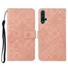 For Huawei Honor 20 Ethnic Style Embossed Pattern Horizontal Flip Leather Case with Holder & Card Slots & Wallet & Lanyard(Pink) - 1