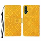 For Huawei Honor 20 Ethnic Style Embossed Pattern Horizontal Flip Leather Case with Holder & Card Slots & Wallet & Lanyard(Yellow) - 1