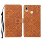 For Huawei Y7 (2019) Ethnic Style Embossed Pattern Horizontal Flip Leather Case with Holder & Card Slots & Wallet & Lanyard(Brown) - 1