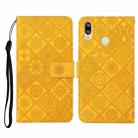 For Huawei Y7 (2019) Ethnic Style Embossed Pattern Horizontal Flip Leather Case with Holder & Card Slots & Wallet & Lanyard(Yellow) - 1