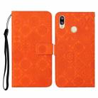 For Huawei Y7 (2019) Ethnic Style Embossed Pattern Horizontal Flip Leather Case with Holder & Card Slots & Wallet & Lanyard(Orange) - 1