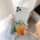 For iPhone 11 Pro Max Double-sided Film IMD Shockproof TPU Protective Case with Ring Holder (Green Orange) - 1