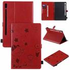 For Samsung Galaxy Tab S6 T860 Cat Bee Embossing Pattern Shockproof Table PC Protective Horizontal Flip Leather Case with Holder & Card Slots & Wallet & Pen Slot & Wake-up / Sleep Function(Red) - 1