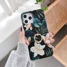 For iPhone 12 / 12 Pro Double-sided Film IMD Flowers Pattern Shockproof TPU Protective Case with Ring Holder(Green Magnolia) - 1