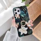 For iPhone 12 Pro Max Double-sided Film IMD Flowers Pattern Shockproof TPU Protective Case with Ring Holder(Green Magnolia) - 1