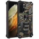 For Samsung Galaxy S21 Ultra 5G Camouflage Armor Shockproof TPU + PC Magnetic Protective Case with Holder(Army Green) - 1
