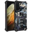 For Samsung Galaxy S21 Ultra 5G Camouflage Armor Shockproof TPU + PC Magnetic Protective Case with Holder(Baby Blue) - 1
