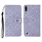 For Samsung Galaxy A10 / M10 Ethnic Style Embossed Pattern Horizontal Flip Leather Case with Holder & Card Slots & Wallet & Lanyard(Purple) - 1