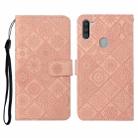 For Samsung Galaxy A11 Ethnic Style Embossed Pattern Horizontal Flip Leather Case with Holder & Card Slots & Wallet & Lanyard(Pink) - 1
