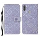 For Samsung Galaxy A11 Ethnic Style Embossed Pattern Horizontal Flip Leather Case with Holder & Card Slots & Wallet & Lanyard(Purple) - 1