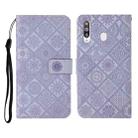 For Samsung Galaxy A20s Ethnic Style Embossed Pattern Horizontal Flip Leather Case with Holder & Card Slots & Wallet & Lanyard(Purple) - 1