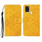 For Samsung Galaxy A21s Ethnic Style Embossed Pattern Horizontal Flip Leather Case with Holder & Card Slots & Wallet & Lanyard(Yellow) - 1