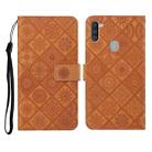 For Samsung Galaxy M11 Ethnic Style Embossed Pattern Horizontal Flip Leather Case with Holder & Card Slots & Wallet & Lanyard(Brown) - 1