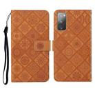 For Samsung Galaxy S20 FE Ethnic Style Embossed Pattern Horizontal Flip Leather Case with Holder & Card Slots & Wallet & Lanyard(Brown) - 1