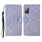 For Samsung Galaxy S20 FE Ethnic Style Embossed Pattern Horizontal Flip Leather Case with Holder & Card Slots & Wallet & Lanyard(Purple) - 1