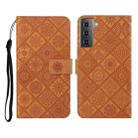 For Samsung Galaxy Galaxy S21 5G Ethnic Style Embossed Pattern Horizontal Flip Leather Case with Holder & Card Slots & Wallet & Lanyard(Brown) - 1