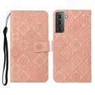 For Samsung Galaxy Galaxy S21 5G Ethnic Style Embossed Pattern Horizontal Flip Leather Case with Holder & Card Slots & Wallet & Lanyard(Pink) - 1