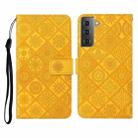 For Samsung Galaxy Galaxy S21 5G Ethnic Style Embossed Pattern Horizontal Flip Leather Case with Holder & Card Slots & Wallet & Lanyard(Yellow) - 1