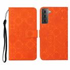 For Samsung Galaxy Galaxy S21 5G Ethnic Style Embossed Pattern Horizontal Flip Leather Case with Holder & Card Slots & Wallet & Lanyard(Orange) - 1