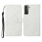 For Samsung Galaxy Galaxy S21 5G Ethnic Style Embossed Pattern Horizontal Flip Leather Case with Holder & Card Slots & Wallet & Lanyard(White) - 1