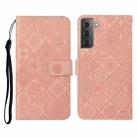 For Samsung Galaxy S21+ 5G Ethnic Style Embossed Pattern Horizontal Flip Leather Case with Holder & Card Slots & Wallet & Lanyard(Pink) - 1
