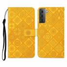 For Samsung Galaxy S21+ 5G Ethnic Style Embossed Pattern Horizontal Flip Leather Case with Holder & Card Slots & Wallet & Lanyard(Yellow) - 1
