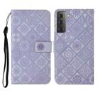 For Samsung Galaxy S21+ 5G Ethnic Style Embossed Pattern Horizontal Flip Leather Case with Holder & Card Slots & Wallet & Lanyard(Purple) - 1