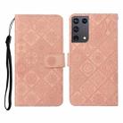 For Samsung Galaxy S21Ultra 5G Ethnic Style Embossed Pattern Horizontal Flip Leather Case with Holder & Card Slots & Wallet & Lanyard(Pink) - 1