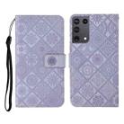 For Samsung Galaxy S21Ultra 5G Ethnic Style Embossed Pattern Horizontal Flip Leather Case with Holder & Card Slots & Wallet & Lanyard(Purple) - 1