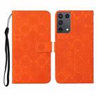 For Samsung Galaxy S21Ultra 5G Ethnic Style Embossed Pattern Horizontal Flip Leather Case with Holder & Card Slots & Wallet & Lanyard(Orange) - 1