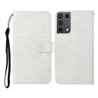 For Samsung Galaxy S21Ultra 5G Ethnic Style Embossed Pattern Horizontal Flip Leather Case with Holder & Card Slots & Wallet & Lanyard(White) - 1