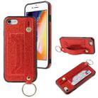 For iPhone SE 2022 / SE 2020 / 8 / 7 Glitter Powder PU+TPU Shockproof Protective Case with Holder & Card Slots & Wrist Strap(Red) - 1