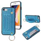 For iPhone SE 2022 / SE 2020 / 8 / 7 Glitter Powder PU+TPU Shockproof Protective Case with Holder & Card Slots & Wrist Strap(Blue) - 1