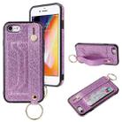 For iPhone SE 2022 / SE 2020 / 8 / 7 Glitter Powder PU+TPU Shockproof Protective Case with Holder & Card Slots & Wrist Strap(Purple) - 1