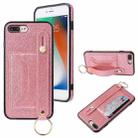 Glitter Powder PU+TPU Shockproof Protective Case with Holder & Card Slots & Wrist Strap For iPhone 8 Plus / 7 Plus(Pink) - 1