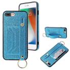 Glitter Powder PU+TPU Shockproof Protective Case with Holder & Card Slots & Wrist Strap For iPhone 8 Plus / 7 Plus(Blue) - 1