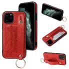 For iPhone 11 Glitter Powder PU+TPU Shockproof Protective Case with Holder & Card Slots & Wrist Strap (Red) - 1