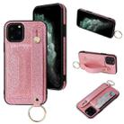 For iPhone 11 Pro Glitter Powder PU+TPU Shockproof Protective Case with Holder & Card Slots & Wrist Strap (Pink) - 1