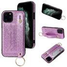 For iPhone 11 Pro Max Glitter Powder PU+TPU Shockproof Protective Case with Holder & Card Slots & Wrist Strap (Purple) - 1