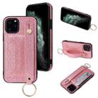 For iPhone 12 / 12 Pro Glitter Powder PU+TPU Shockproof Protective Case with Holder & Card Slots & Wrist Strap(Pink) - 1